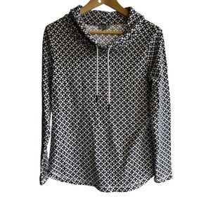 Talbots XS Navy White Funnel Neck Long Sleeve Top Shirt Sun Active SPF 50